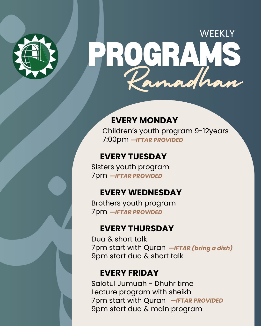 Shahr Ramadhan Programs 2026